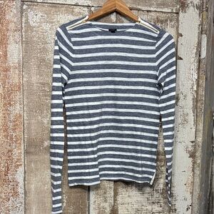 J. Crew Gray and White Striped Long Sleeve Shirt Gold zippers Small